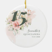 Pink Floral Quinceanera 15th Birthday Greenery Keramisch Ornament (Achterkant)