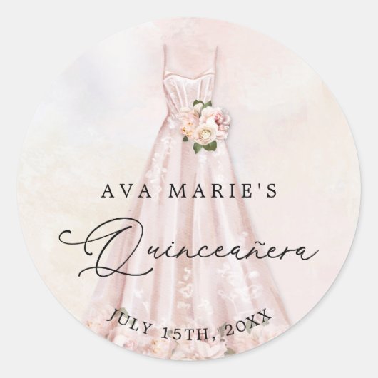 Pink Floral Quinceañera Birthday Ronde Sticker (Voorkant)