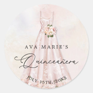 Pink Floral Quinceañera Birthday Ronde Sticker