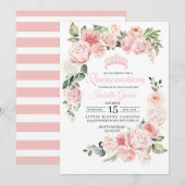 Pink Floral Quinceanera Birthday Uitnodiging (Voorkant / Achterkant)