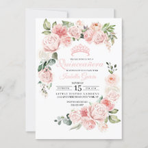 Pink Floral Quinceanera Birthday Uitnodiging