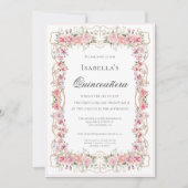 Pink Floral Quinceañera Elegant Celebration 15 Kaart (Voorkant)