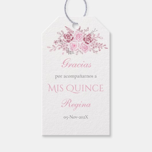 Pink Floral Quinceanera Gift Tag Spanish Cadeaulabel (Voorkant)