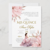 Pink Floral Quinceanera invitation Spanish Kaart (Voorkant)