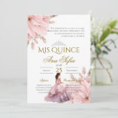 Pink Floral Quinceanera invitation Spanish Kaart (Staand voorkant)