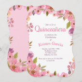 Pink Floral Quinceañera Kaart (Voorkant / Achterkant)