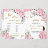 Pink Floral Quinceanera Orde van Evenementen Progr (Voorkant / Achterkant)