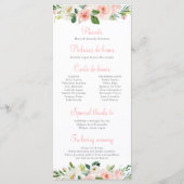 Pink Floral Quinceañera Programma Orde van Eveneme Programmakaart (Achterkant)