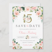 Pink Floral Quinceañera Save the Date Foto Rozen (Voorkant)