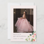 Pink Floral Quinceañera Save the Date Foto Rozen (Achterkant)