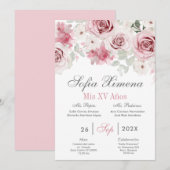 Pink Floral Quinceañera Spaans Kaart (Voorkant / Achterkant)