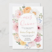 Pink Floral Quinceanera Uitnodiging (Voorkant)