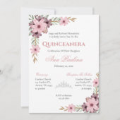 Pink Floral Quinceañera Uitnodiging (Voorkant)