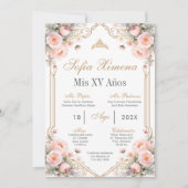Pink Floral Quinceanera Uitnodiging (Voorkant)