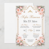 Pink Floral Quinceanera Uitnodiging (Voorkant / Achterkant)