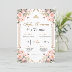 Pink Floral Quinceanera Uitnodiging