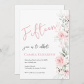 Pink Floral Quinceañera Uitnodiging (Voorkant / Achterkant)