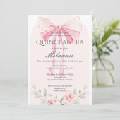 Pink Floral Quinceañera Uitnodiging (Staand voorkant)
