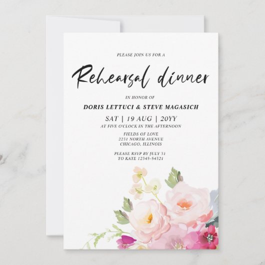 Pink Floral Rehearsal Dinner Kaart (Voorkant)