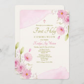 Pink Floral Religieuze Uitnodiging (Voorkant / Achterkant)