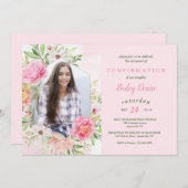 Pink Floral Religieuze Uitnodiging (Voorkant / Achterkant)