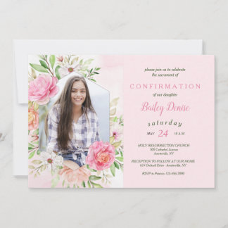 Pink Floral Religieuze Uitnodiging