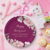 Pink Floral Retirement Party Papieren Bordje (Feest)