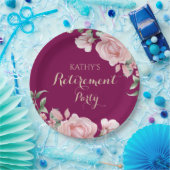 Pink Floral Retirement Party Papieren Bordje (Feest)