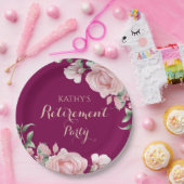 Pink Floral Retirement Party Papieren Bordje (Feest)