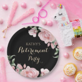Pink Floral Retirement Party Papieren Bordje (Feest)