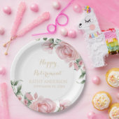 Pink Floral Retirement Party Papieren Bordje (Feest)