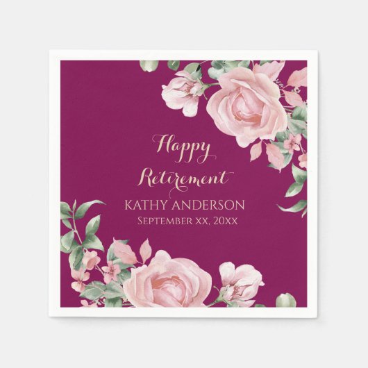 Pink Floral Retirement Party Servet (Voorkant)