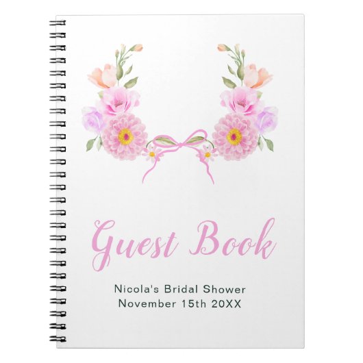 Pink Floral Ribbon Bridal Shower Guest Book Notitieboek (Voorkant)