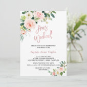 Pink Floral Roos Gold Bachelorette Weekend Party Kaart (Staand voorkant)