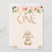 Pink Floral Roos Gold Bunny 1st Birthday Kaart (Achterkant)