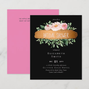 Pink Floral Roos Gold Glitter bliksemband