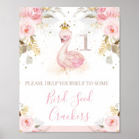 Pink Floral Roos Princess Swan 1st Birthday Sign