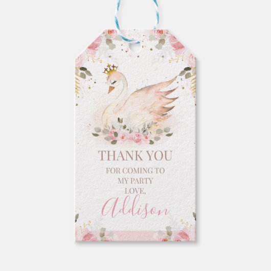 Pink Floral Roos Princess Swan Birthday Gift Label Cadeaulabel (Voorkant)