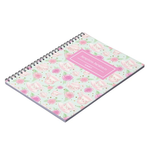 Pink Floral Roos Tea Pattern Gepersonaliseerd Notitieboek (Linkerzijde)