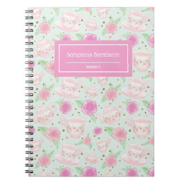 Pink Floral Roos Tea Pattern Gepersonaliseerd Notitieboek