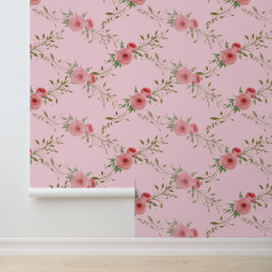Pink Floral Roos Vine Behang