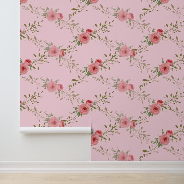 Pink Floral Roos Vine Behang (Applicatie)