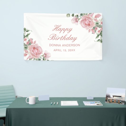 Pink Floral Rose Birthday Party Plate Spandoek (Beurs)