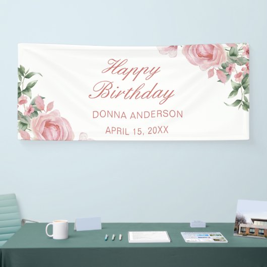 Pink Floral Rose Birthday Party Plate Spandoek (Beurs)