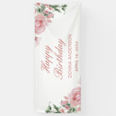 Pink Floral Rose Birthday Party Plate Spandoek (Verticaal)