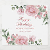 Pink Floral Rose Birthday Party Plate Sparkling Wijnetiket (Enkel label)