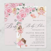 Pink Floral Rozen Fairies Arch Baby shower Invitat Kaart (Voorkant / Achterkant)