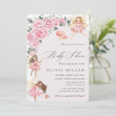 Pink Floral Rozen Fairies Arch Baby shower Invitat Kaart (Staand voorkant)