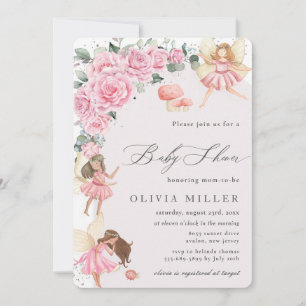 Pink Floral Rozen Fairies Arch Baby shower Invitat Kaart