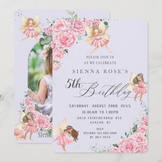 Pink Floral Rozen Fairies Arch Birthday Foto  Kaart (Voorkant / Achterkant)